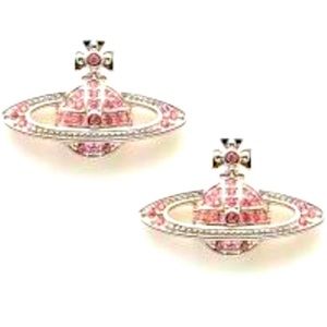 Sold out Vivienne Westwood Silver colorful pink Crystal stud earrings